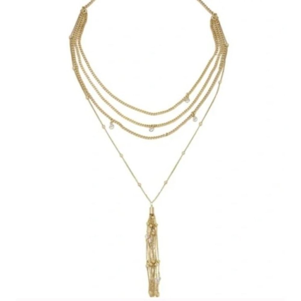 Ettika Layered Chain Drop Tassel18K Gold Plate & Crystals Necklace Rachel Zoe